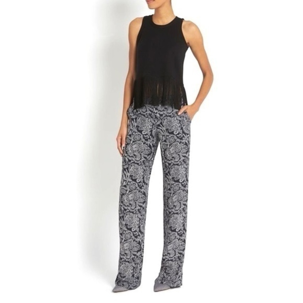 Timo Weiland Crew Neck Fringe Sleeveless Black Top